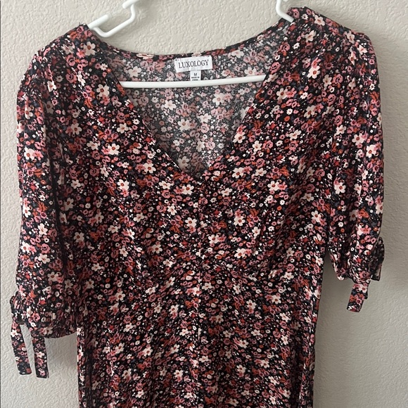 Luxology Black and Pink Floral Midi Dress - Picture 2 of 3